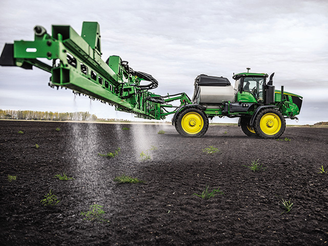 Deere introduces its first commercial application of See &amp; Spray technology. Designed to treat individual weeds, See &amp; Spray is said to consistently hit weeds as small as 1/4 inch in diameter in fallow field applications. (Photo courtesy of John Deere)