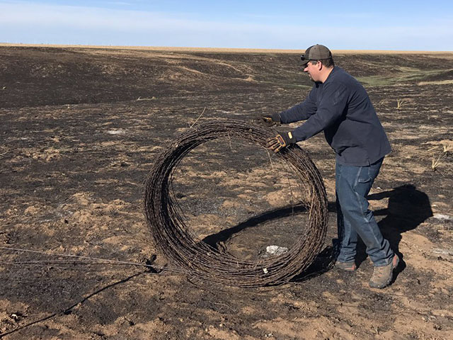Thousands of miles of fence in the Southern Plains were destroyed by wildfires that decimated the region in early March. Experts believe it could cost producers $10,000 a mile to replace. (Photo courtesy of Andrew Winger)