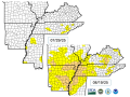 Heat and dryness during August have caused as much as two categories of drought development in the Delta and southern Midwest. (U.S. Drought Monitor graphic)