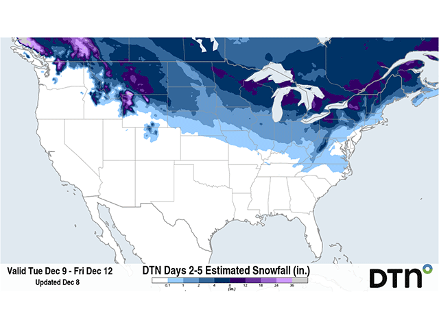 Heavy snow is forecast across the northern tier of the country for the next few days. (DTN graphic) 