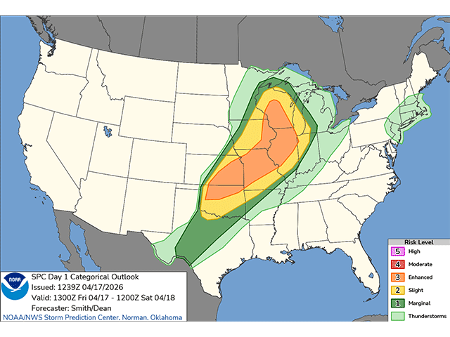 A significant severe weather threat is forecast for the Central U.S. for Friday, April 17. (DTN graphic)