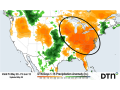 Rainfall deficits are forecast to be quite large across large portions of the Midwest and Southeast through mid-June (circled). (DTN graphic)