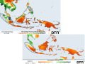 Past 30 days precipitation in Indonesia's highest palm oil areas has been mostly less than 50% of normal. Dry conditions are featured in the precipitation outlook during November through January. (DTN graphics)