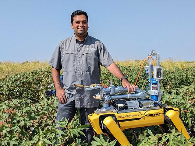 Doctoral student Joe Johnson has trained a robotic dog to seek out and destroy weeds with an on-board propane torch. (Photo courtesy of Joe Johnson)