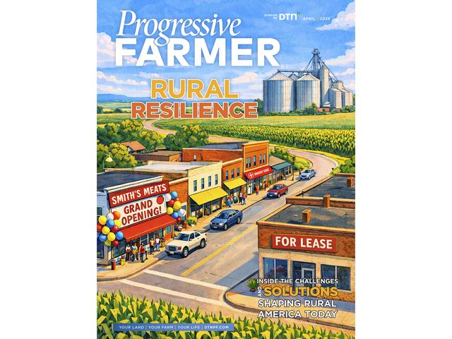 The April 2026 issue of Progressive Farmer magazine focused on the challenges facing rural America and what some communities are doing to survive. Those stories will run on DTN/PF's digital platforms over the next few weeks. (AI-generated illustration from a concept by Katie Dehlinger)