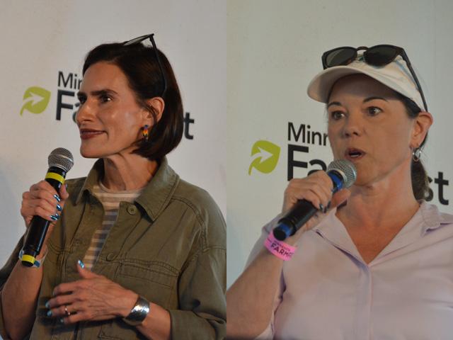 Minnesota Lt. Gov. Peggy Flanagan, left, and House Agriculture Committee Ranking Member Angie Craig both spoke at Minnesota Farmfest last week. Craig becomes the third House Agriculture Committee member to lose a statewide primary while seeking higher office. (DTN photo by Chris Clayton)