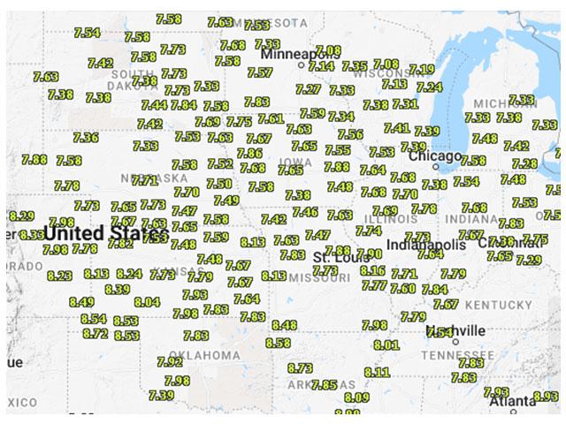 Pictured is a snapshot of the DTN grain bid data collected every day. This map is part of the 3,262 corn bids collected April 13. (DTN graphic)