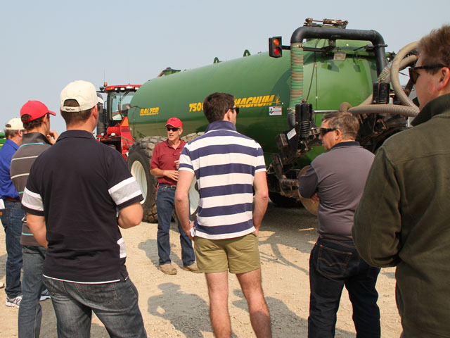 A group of 28 Australian farmers stopped at Larson Farms, Maple Park, Ill., during an agricultural tour. (DTN photo by Pamela Smith)