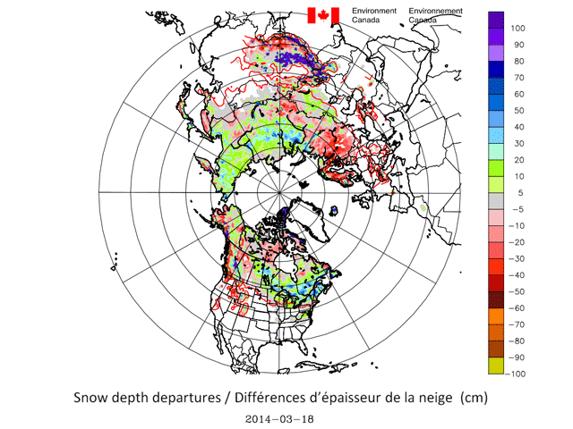 Snow cover this season compared to a year ago at this time is much less throughout the Prairies region. (Graphic courtesy of Environment Canada)