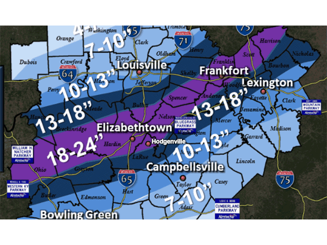 Heavy snow and ice in Kentucky during early March has set back spring field work by at least two weeks. (NOAA graphic) 