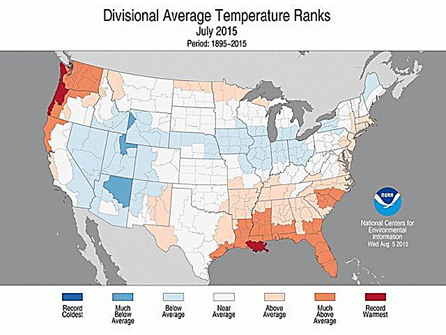 The second straight year of cool July temperatures gave corn a big assist during pollination. (NOAA Graphic)