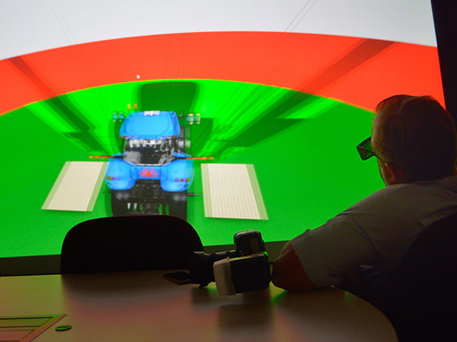This virtual reality image at the New Holland research center might be clear to you if you wore 3-D glasses. (DTN/The Progressive Farmer photo by Jim Patrico)