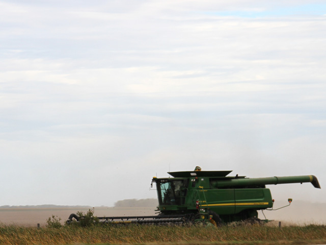 Early-week dry conditions allowed for beginning soybean harvest in South Dakota. Progress will be limited, though, with rain indicated for the northwest Corn Belt during the next week. (DTN photo by Elaine Shein)