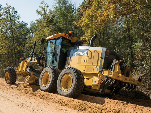 The 622GP Motor Grader is part of John Deere&#039;s construction catalogue. It will get some company soon as Deere agreed to buy the Wirtgen Group, a German firm that is a global leader in road building equipment. (Photo courtesy John Deere)