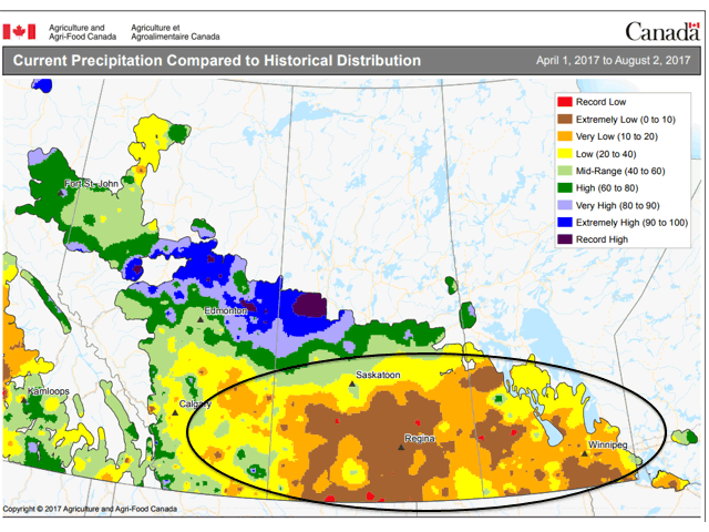 The majority of Canadian Prairies crop production has taken a major hit from drought this growing season. (AAFC graphic by Nick Scalise)