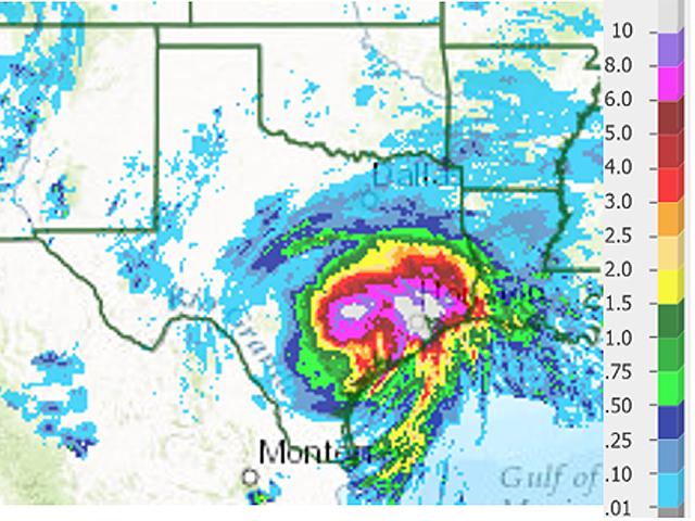 Saturday-only rainfall in southeast Texas was far in excess of 10 inches -- too much for rainfall accumulation scales to measure. (Graphic courtesy of NOAA)