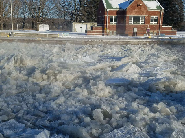 Pictured is the Marseilles Lock on the Illinois River at Marseilles, Illinois, which is currently inundated with ice due to the extremely cold weather the past week. (Photo courtesy of U.S. Army Corps of Engineers, Rock Island District)