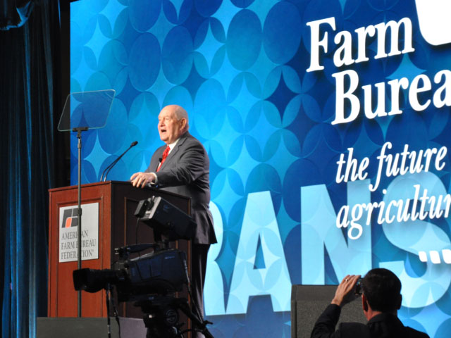 Agriculture Secretary Sonny Perdue speaking to the American Farm Bureau Federation in 2018. In this year&#039;s speech, Perdue highlighted NASS crop production data and his belief NASS is closer to correct than the market expected. (DTN file photo) 