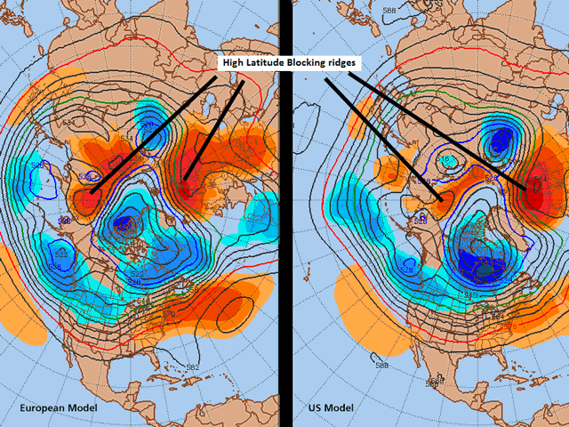 Strong and persistent high pressure in the polar regions of the Northern Hemisphere has been and will be influential in the Prairies weather evolution the rest of this spring. (Penn. State graphic)