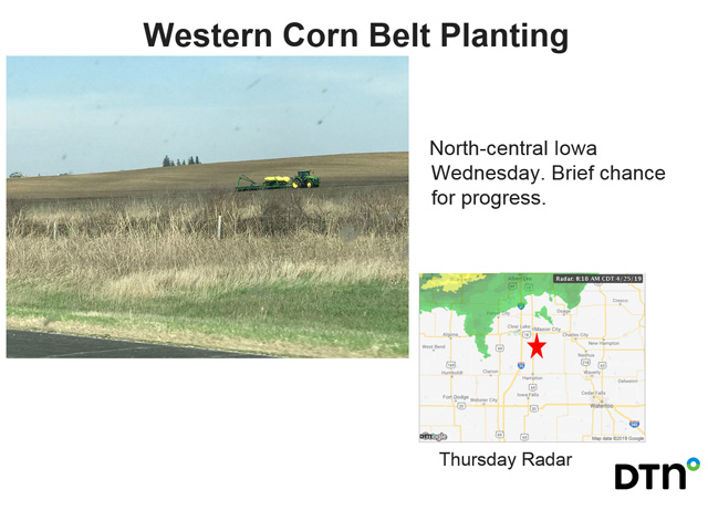 This planting rig in north-central Iowa on April 25 is an example of Iowa producers&#039; planting gains in the past seven days. (DTN photo by Matt Herman)