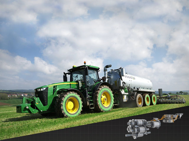 John Deere won the only gold of the competition for its eAutoPower gearbox for its new 8R large tractors. The work represents the first electro-mechanical power split gearbox in agricultural technology. (Photo courtesy of Agritechnica)