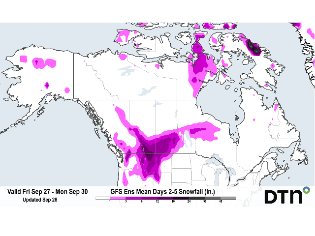 Forecast snowfall from Sept. 27 to Sept. 30. (DTN Weather Graphic)