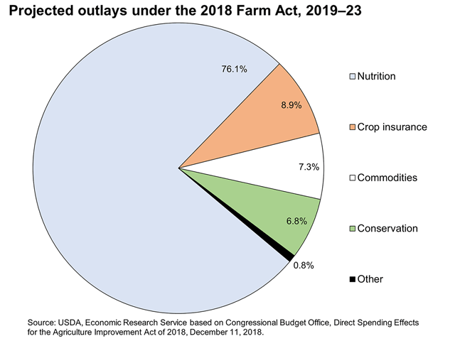 The food-stamp program accounts for more than 75 percent of farm-bill spending. House Republicans propose chopping a provision of the 2018 bill allowing presidents to boost spending on food stamps; instead, they&#039;d take $30 billion from SNAP over 10 years and devote the money to richer benefits for farmers. (USDA, Economic Research Service chart)