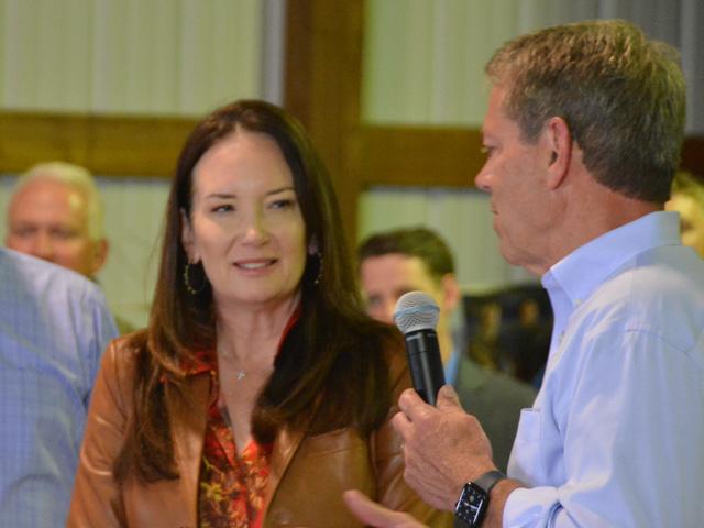 Agriculture Secretary Brooke Rollins and Nebraska Gov. Jim Pillen at a farmer event on Monday in eastern Nebraska. Rollins told reporters that USDA&#039;s reorganization plans may be delayed based on legal battles. The Trump administration is asking the U.S. Supreme Court to intervene and throw out a lower court ruling blocking plans for steep job cuts across the federal government. (DTN photo by Chris Clayton) 