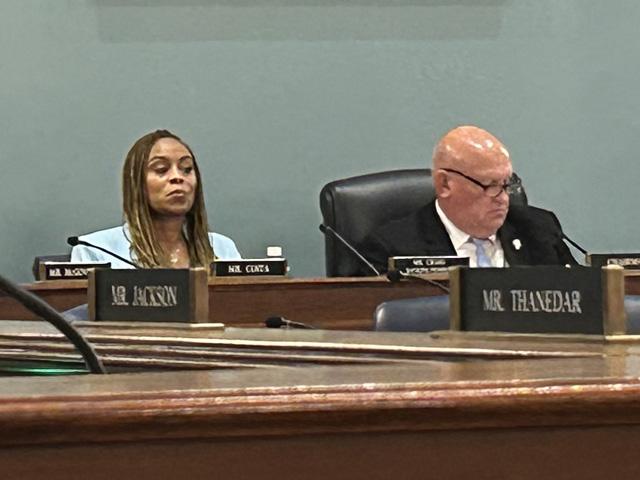 Caption: Rep. Shontel Brown, D-Ohio, sits next to Rep. Glenn "GT" Thompson, R-Pa., during a House Agriculture Committee hearing. Brown said Rep. Austin Scott, R-Ga., is a close ally and could help foster bipartisanship if both hold leadership positions on the committee. (DTN photo by Jake Zajkowski)
