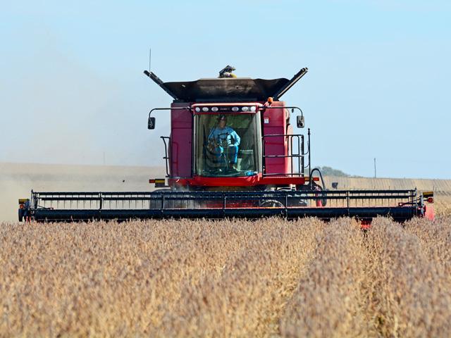 Plant material on combines can spread weed seed from field to field. Clean the combine between fields to prevent the spread of weed seed. (DTN photo by Matthew Wilde)