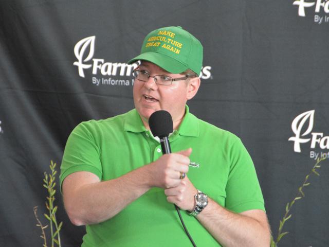 Deputy Agriculture Secretary Stephen Vaden talks about farm programs, commodity prices and other issues at the Farm Progress Show in Decatur, Illinois, on Tuesday. Vaden suggested farmers could see some kind of "bridge" policy to help carry them into 2026. (DTN photo by Chris Clayton) 