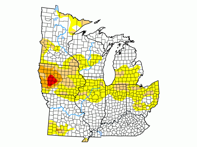 Much of the Midwest is in some level of drought at the end of August, including extreme drought in west-central Iowa. (U.S. Drought Monitor graphic)
