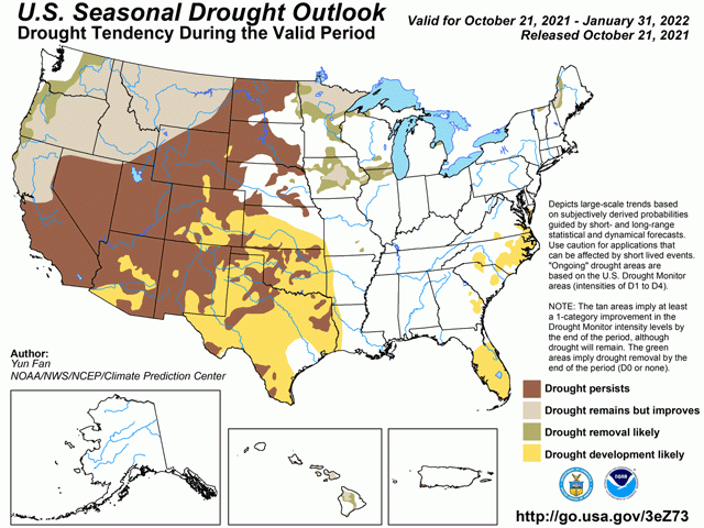 Drought is forecast to develop across all the Southern Plains during the balance of 2021. (NOAA graphic)