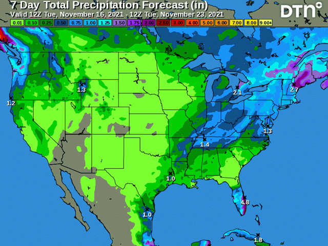 Rainfall will be hard to come by in the Southern Plains for another week. (DTN graphic)
