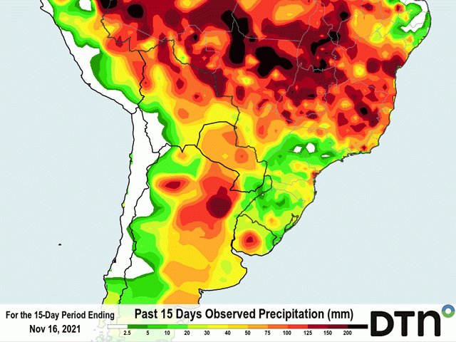 The first half of November brought generous rainfall to Argentina, breaking the La Nina pattern for a while. (DTN graphic)