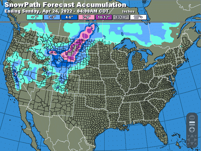 Snowfall in the Northern Plains is forecast to bring another round of heavy, wet snow to the region that received similar amounts last week. (DTN graphic)