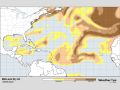 Mid-level dry air, a detriment to tropical storm development, has been strong in the main development region of the tropical Atlantic so far this season. It is forecast to decrease over the coming weeks. (DTN graphic)