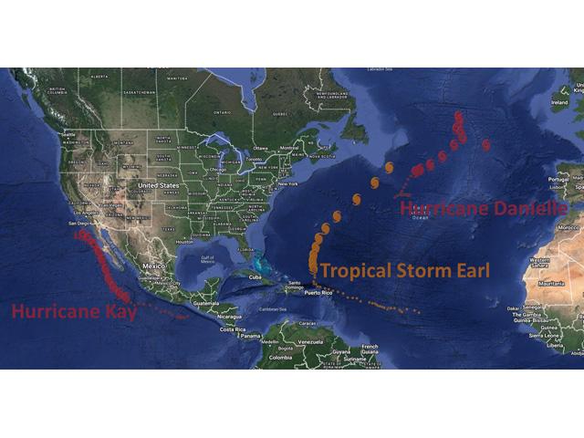 The tropics are getting more active as we would expect during peak hurricane season, but systems are not forecast to affect the U.S. from the Atlantic Ocean anytime soon. Hurricane Kay off the Mexican coastline could affect the desert southwest, however. (DTN graphic)