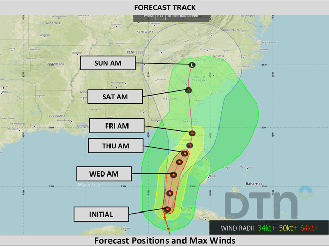 Hurricane Ian is forecast to track over Florida, then into the Southeast in the next few days. (DTN graphic)