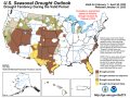 The Climate Prediction Center seasonal drought outlook through April shows notable drought easing in the Northern Plains, Northwest and Far West, but keeps drought in place in much of the western Midwest along with the Central and Southern Plains. (NOAA/CPC graphic)