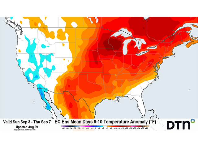More extreme heat is coming to areas east of the Rockies this weekend and next week. (DTN graphic)