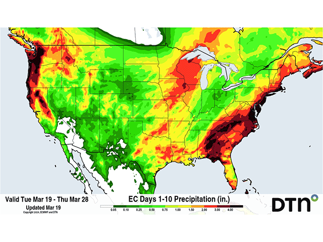 An active pattern and a double-barreled system will bring some much-needed precipitation to the Upper Midwest and other areas as well but will come in multiple precipitation types. (DTN graphic)