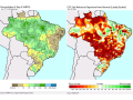 Although more than 50 millimeters of rain landed in Central Brazil during March 21-25, subsoil moisture continues to be well below normal. (USDA graphics)