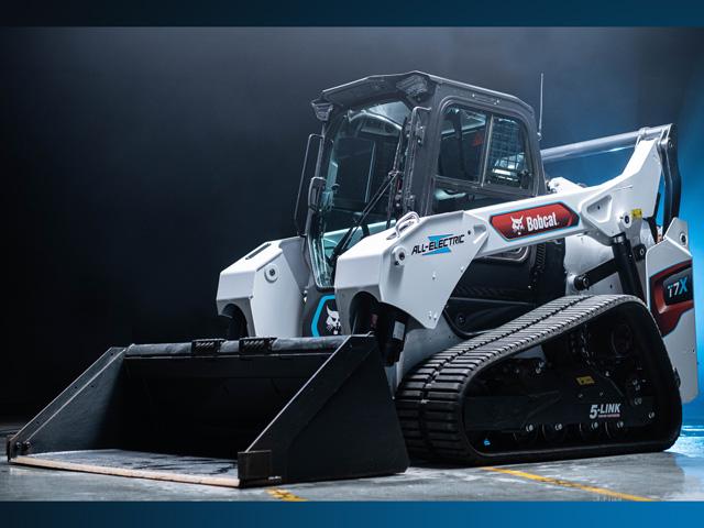 The Bobcat T7X is powered by a 62KW lithium-ion battery. Operating with electric actuators and motors -- and 50% fewer parts -- it uses only a single quart of coolant compared to the 57 gallons of fluids (hydraulics, coolant and fuel) in its diesel/hydraulic equivalent. (DTN photo courtesy of Doosan Bobcat)