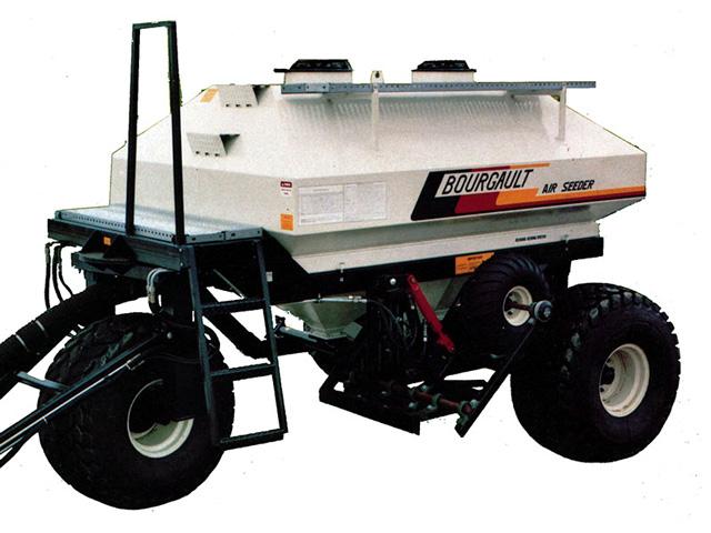 Bourgault Industries Ltd. introduced in 1980 the world&#039;s first tow-behind, 138-bushel air seeder cart (pictured here) that was used with its dual-purpose line of cultivators, according to the company&#039;s website. The air-seeding business has become a core of Bourgault&#039;s business ever since it entered the market, the Saskatchewan-based company stated. (Image from Bourgault.com)