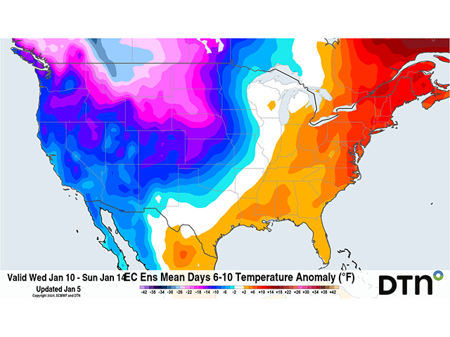 The polar vortex will bring dramatically cold air to the western half of North America starting Jan. 10 and could last for two weeks. (DTN graphic)