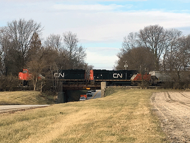 CN train cutting through central Illinois near Mt. Pulaski, Illinois. (DTN photo by Pamela Smith)