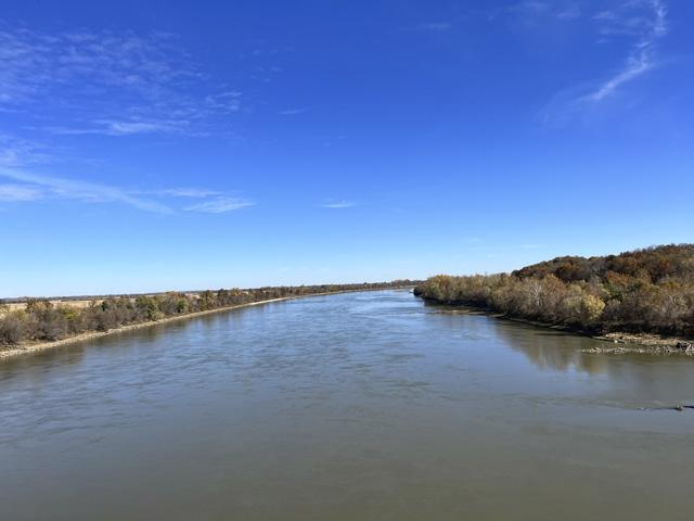 The Missouri River flowing near Lexington, Missouri, on Wednesday. While the Mississippi River needs a boost in water flows, the Missouri River basin is in the middle of drought conditions as well. The Corps will reduce water flows on the Missouri River in mid-November as well. (DTN photo by Chris Clayton)
