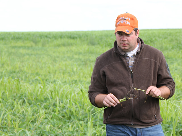 Besides his own on-farm trials, Chase Brown, Warrensburg, Illinois, has access to advisers and a network of farmers involved in the Soil Health Partnership. (Photo by Pamela Smith)