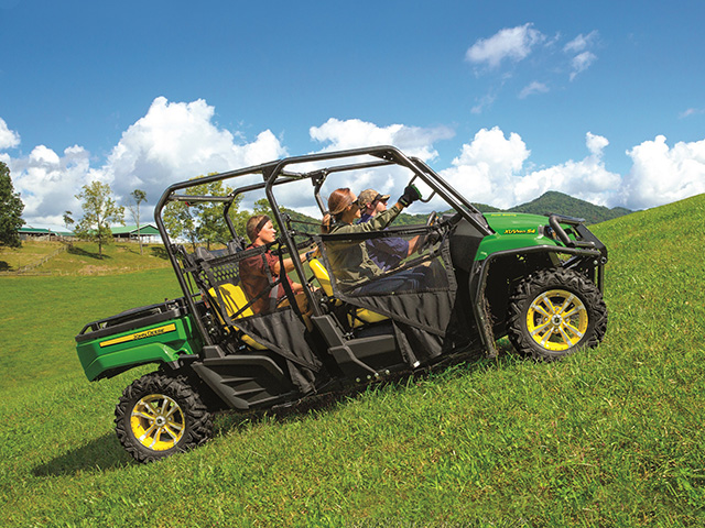 John Deere&#039;s XUV590i S4 will handle four passengers and a cargo box with up to 400 pounds capacity. (Photo courtesy John Deere)